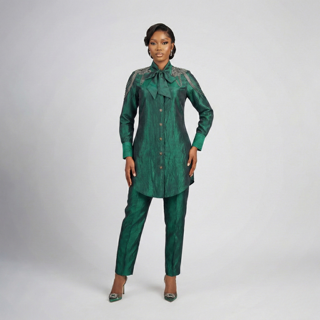 Fatima Farzana Emerald Forest couture dress view 2