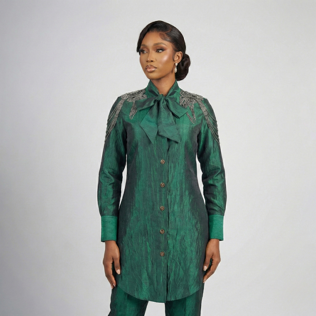 Fatima Farzana Emerald Forest couture dress view 3